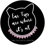 T-shirt reads: Ear Tips are where it's at. Show your love for a feral cat!