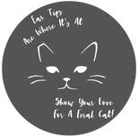 T-shirt reads: Ear Tips are where it's at. Show your love for a feral cat. 