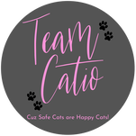 T-shirt reads: Team Catio. Cuz safe cats are happy cats!